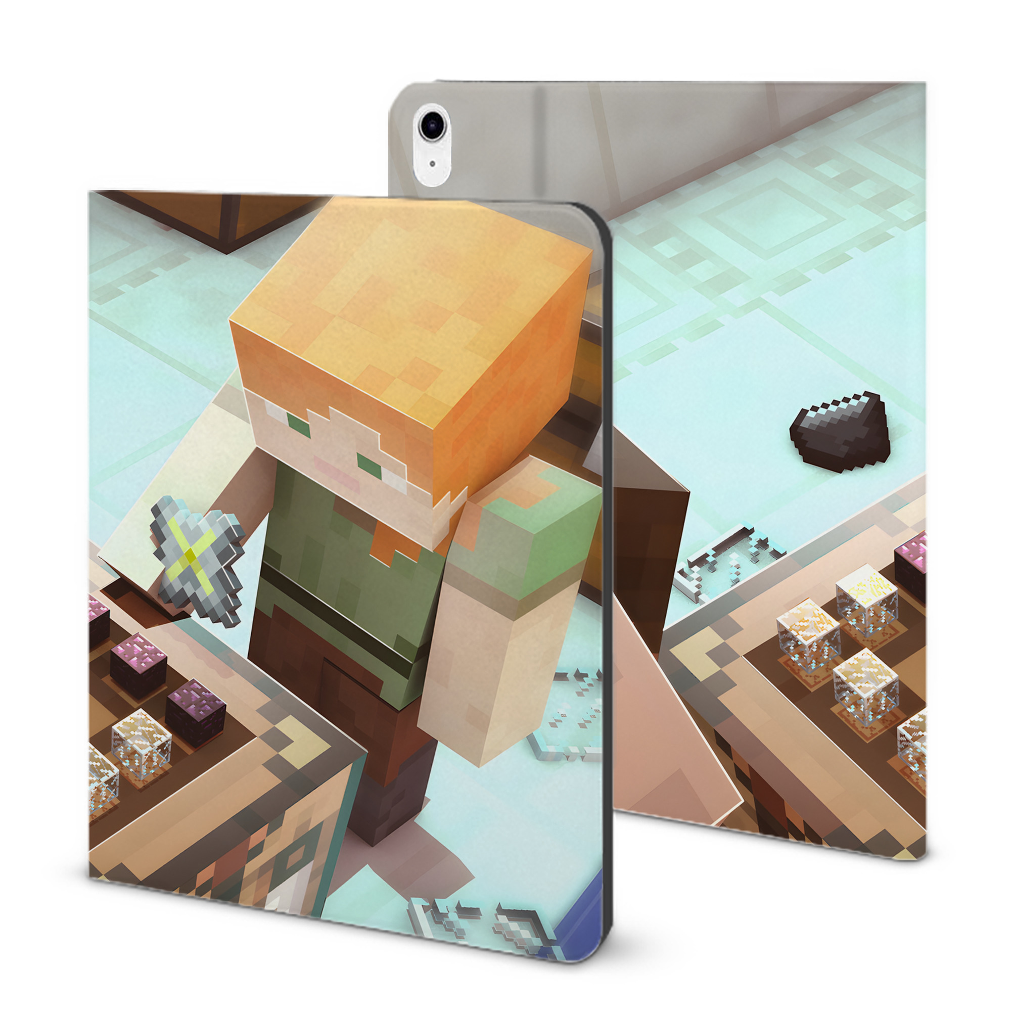 （画像用） マインクラフト ブロックの世界 Minecraft MC Block world IPad ケース ブック型 PUレザー TPU 耐衝撃 軽量 薄型 ペン収納なし 全面保護 IPad 各モデル対応
